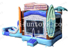 Good Vibes Combo Inflatable Surf-Themed Jumping Bouncy House with Dual Lane Slide and Pool for Outdoor Party