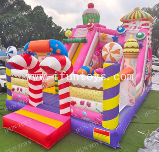 Commercial Grade Candy Land Inflatable Bounce House Slide Combo Candy Theme Bouncy Castle with Slide for Kids Party Rental