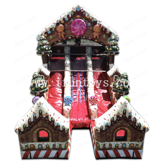 Gingerbread House Double Lane Inflatable Dry Slide Inflatable Christmas Playland Bounce House for Kids And Adults