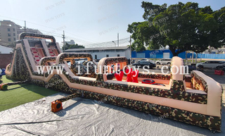 Commercial Military Camo Inflatable Obstacle Course with Slide, Giant Army Theme Inflatable Bouncer for Outdoor Event Rental