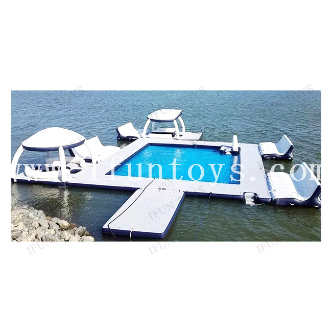 Water Entertainment Inflatable Water Leisure Platform Dock Floating Island With Tent/ Floating Swimming Platform for Sea