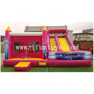 Frozen Theme Inflatable Jumping House with Slide Pink Bouncer Slide Combo Princess Bouncy House for Girls' Birthday Party