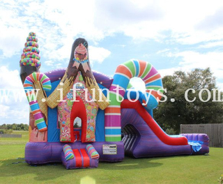 Cheap commercial inflatable Candy Land bouncy castle Sugar Shack inflatable bouncer dry water slide