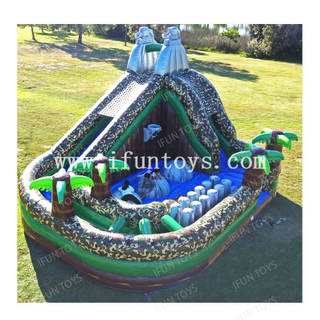 Camouflage Battlefield Obstacle Slide Combo Inflatable Soft Playground Jumping Bouncer with Big Baller and Basketball Hoop for Children