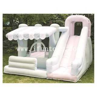 Pastel Bounce Combo Jumping Castle with Ball Pit and Slide Inflatable Bouncy House PVC Trampoline for Kids
