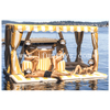 Luxury Inflatable Floating Island with Canopy & Bar | 6-8 Person Giant Floating Cabana | Striped Inflatable Water Platform for Lake & Pool Party