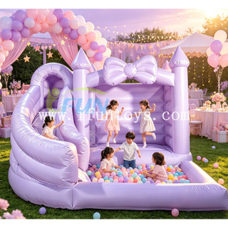 Pastel Purple Inflatable Bouncy Castle Commercial White Bounce House Slide Ball Pit Combo All in One Jumper for Party Renta