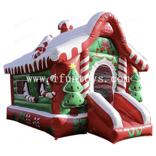 Christmas Inflatable Bounce House Kid Moonwalk Santa Bouncy Castle Jumping Slide Bouncer Castle with Blower for Theme Park Party