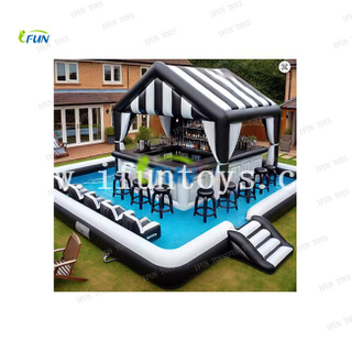 Backyard Inflatable Pool Bar Swimming Pool Inflatable Bar Tent Blow up Pub Platform With Seats for Adults Yard Party