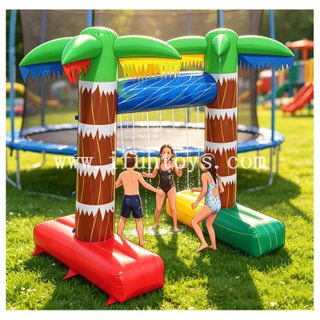 Commercial PVC Tarpaulin Inflatable Sprinkler Arch Tropical Palm Tree Outdoor Water Spray Toy Gate for Kids Summer Party Rental