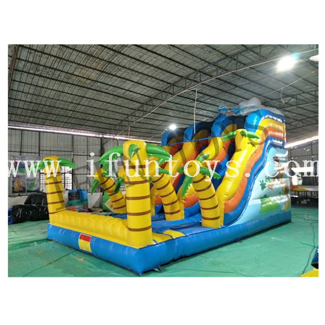 Tropical Palm Tree Inflatable Dry Slide / Inflatable Beach Slide / Inflatable Water Slide Bouncer for Kids