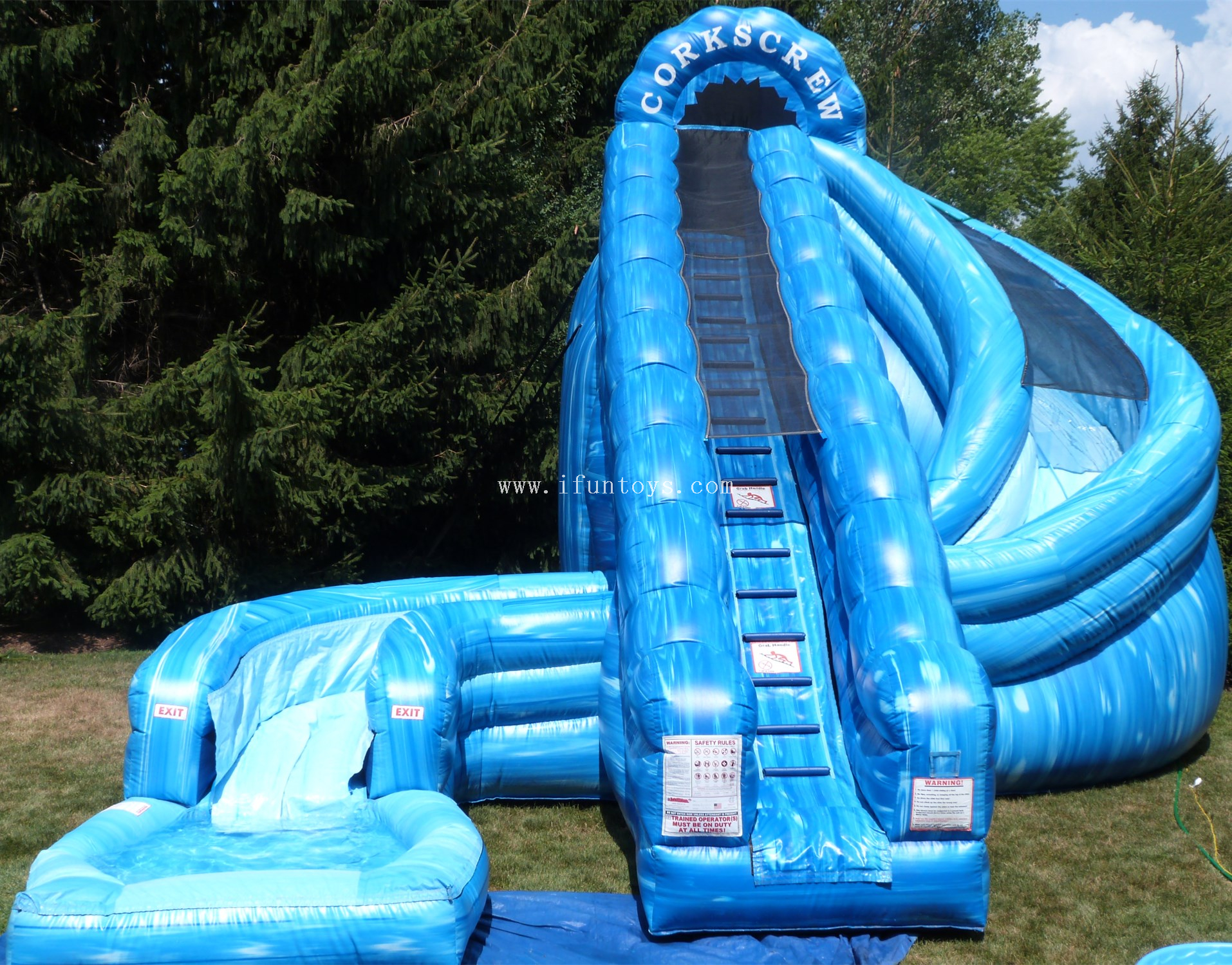 Outdoor Funny Inflatable Corkscrew Water Slide With landing/inflatable wet slide for sale
