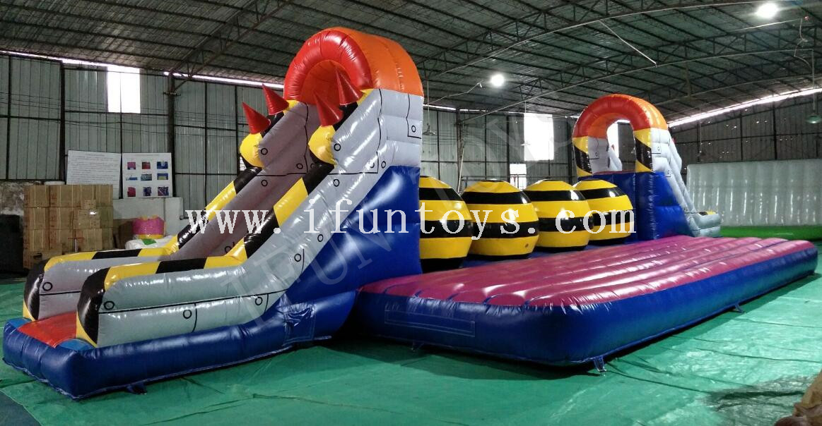 Interactive Game Inflatable Big Baller / Wipeout Leaping Obstacle Challenge Game
