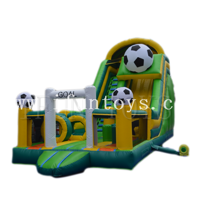 Commercial Inflatable Football Bounce House/ Inflatable Bouncers Combo with slide/jumping bouncy castle obstacle for kids