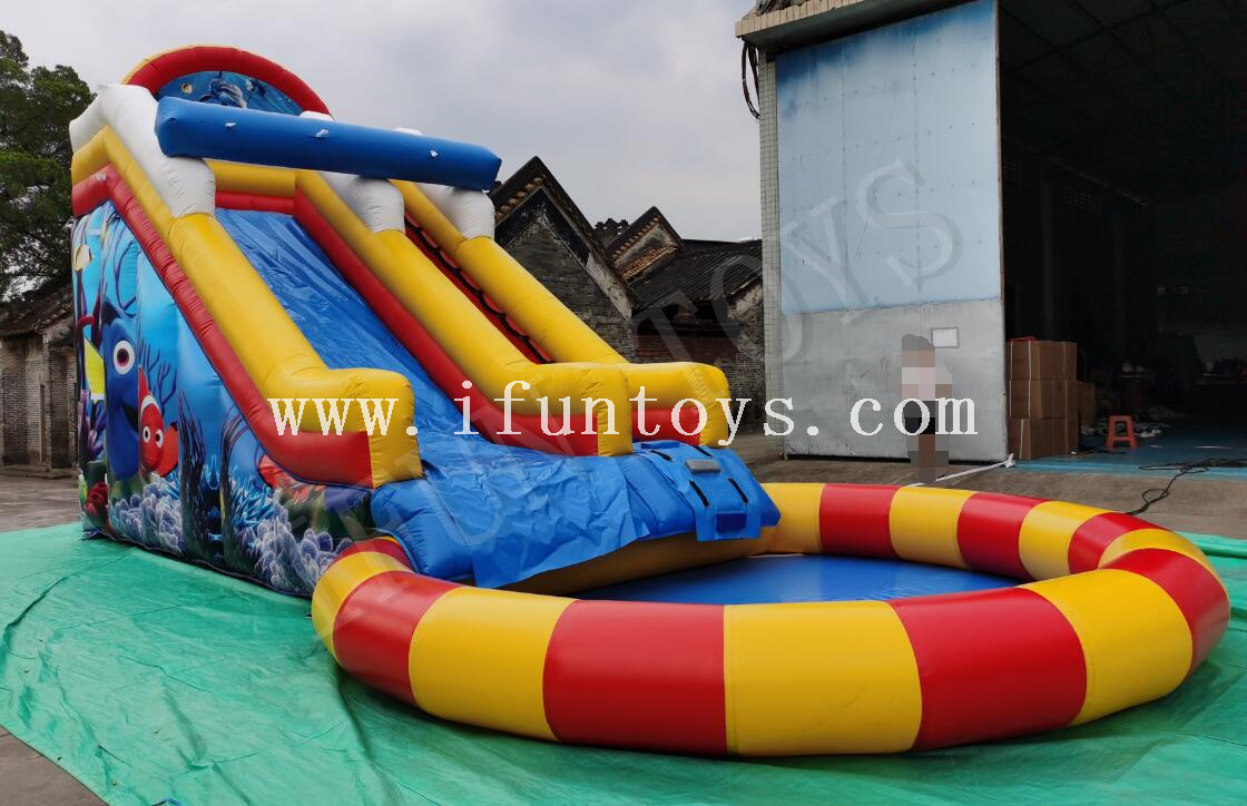 Sea World Theme Inflatable Water Slide with Round Pool for Summer