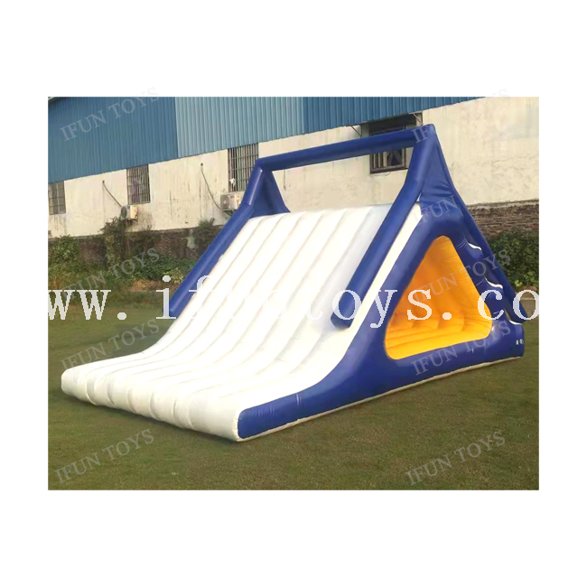Water Games Inflatable Floating Aqua Slide / Inflatable Lake Island Water Slide with Climbing Wall for Kids and Adults