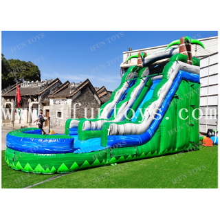 16ft Tall Marble Green Inflatable Palm Tree Water Slide Bouncer Slides with Pool for Kids And Adults