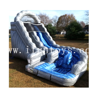 Marble Grey Dual Lane Avalanche Water Slide Inflatable Curve Waterslide with Pool for Backyard