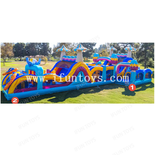 2 in 1 Large Obstacle Run Inflatable 5K Obstacle Course Bouncer Castle with Slide for Outdoor Sport Games 