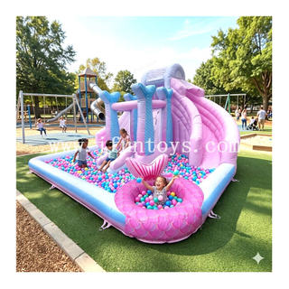 4-in-1 Inflatable Play Center Mermaid Birthday Party Bouncer with Ball Pit Heavy Duty Inflatable Mermaid Slide for Backyard