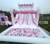 Girl Pink Bouncer Slide Inflatable Double Lanes Water Slide With Pool Princess Castle Inflatable Jumping Slide with Ball Pit