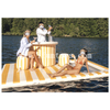 Luxury Inflatable Floating Island with Canopy & Bar | 6-8 Person Giant Floating Cabana | Striped Inflatable Water Platform for Lake & Pool Party