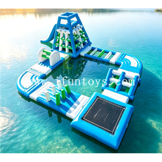 Commercial Giant Inflatable Water Park Equipment Floating Aqua Park Island Lake Obstacle Course with Trampoline Slide for Sale