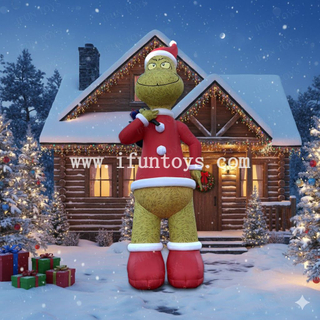 Christmas Holiday Theme Large Inflatable Grinch with Gift Bag Led Light Grinch Santa Claus