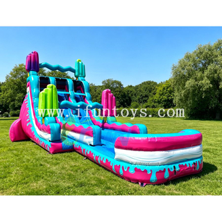 Kids Outdoor Event Inflatable Water Slide Commercial Ice Cream Sweet Treats Theme Inflatable Dual Lane Water Slide with Splash Pool for Party