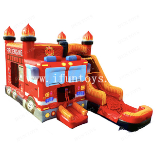 Fire Truck Combo Inflatable Fire Engine Bounce House with Slide for Party Rental