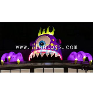 Outdoor Giant Advertising Inflatable Cyclops Monster With LED Light Halloween Haunted House Inflatable Roof Purple One Eyed Monster