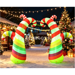 Custom Inflatable Candy Cane Tree Christmas Arch Blow Up Lighted Christmas Pillars Outdoor Large Holiday Decoration Entrance Gate For Yard