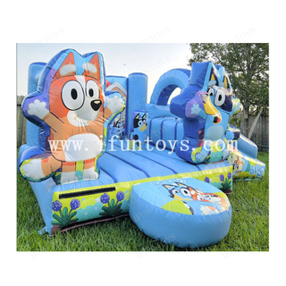 Blue Kids Bounce House With Slide Inflatable Combo Bouncer Party Rental Toddler Inflatable Jumping Bluey Bouncy Castle Outdoor