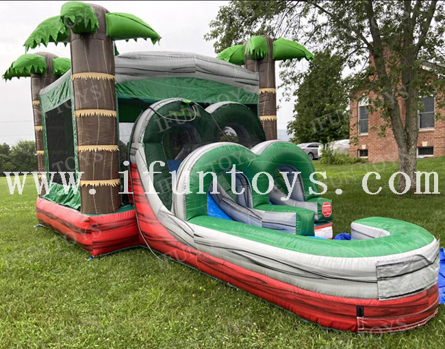 Marble Vinyl Inflatable Bounce House Combo with Water Slide / Outdoor Wet / Dry Slide Combo for Kids 
