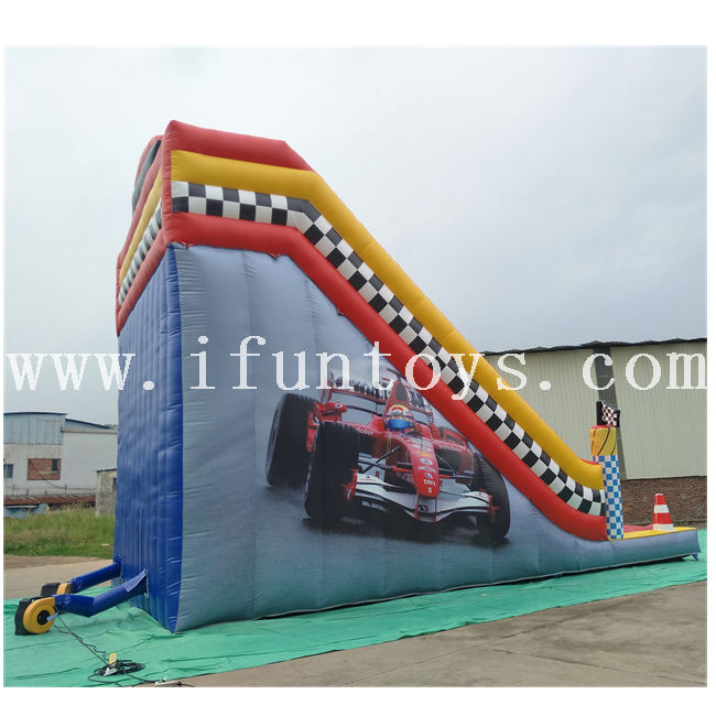 Car Speedway Inflatable Bouncy castle with Slide/inflatable dry slide/inflatable double lane slide for kids
