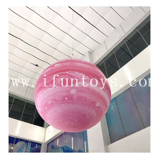 PVC Large Inflatable Pink Planet Hanging Balloons with LED Light for Shopping Mall /Event Party