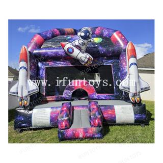 Spacewalker Inflatable Bounce House Galactic Bouncer with Basketball Hoop Space Theme Inflatable Jumping Trampoline for Party