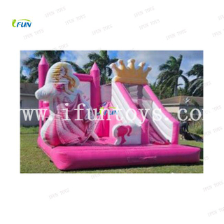 Kids inflatable barbie bouncy jumping castle slide combo pink bounce house bouncer for girls party/events