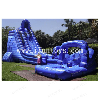 Marble Blue Cyclone Water Slide 30ft Tall 2 Lane Water Slide with Pool Inflatable Bouncer Slide for Commercial Use