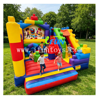 Outdoor Kids Inflatable Block Theme Bouncy Castle with Slide Climbing Wall Commercial Inflatable Jumping Trampoline Combo