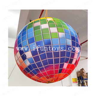 Multicolor Large Inflatable Hanging Disco Mirror Ball LED Light Filled Oxford Material Balloon Digital Printing Christmas Party
