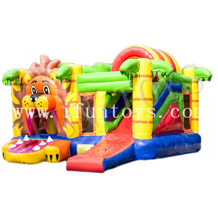 Inflatable Lion Bouncer / Kids Inflatable Moonwalk Combo / Jumping Castle with Slide for Sale