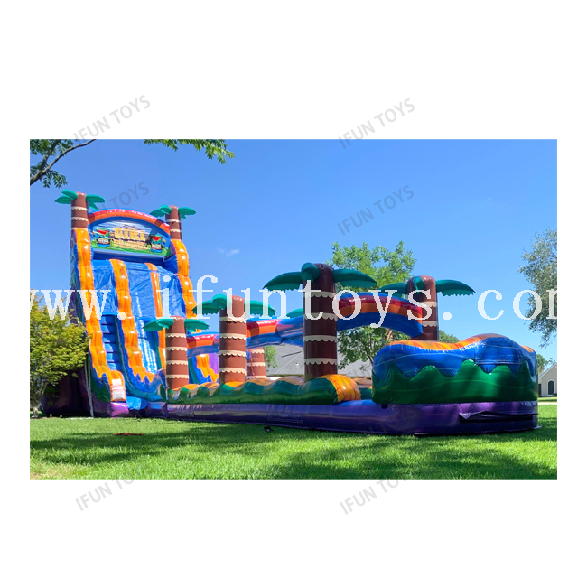 27ft Tall Large Inflatable Water Slide with Pool / Double Lane Inflatable Slip N Slide / Tiki Plunge Dual Lane Water Slide