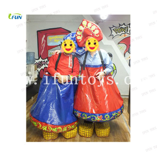 Outdoor fun games Inflatable Russian girl fancy suit running relay race toys For Team building
