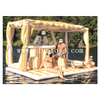 Luxury Inflatable Floating Island with Canopy & Bar | 6-8 Person Giant Floating Cabana | Striped Inflatable Water Platform for Lake & Pool Party