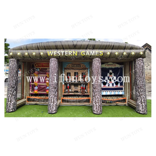 Western Game Ring Toss Saloon And Milk Smash Inflatable Sports 3 in 1 Inflatable Carnival Game