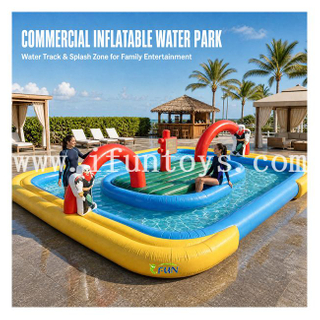 Summer Inflatable Water Park With Pirate Ship Theme Water Channel For Hotel Beach Resort And Amusement Centers