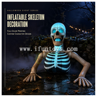 Led Lighted Inflatable Skeleton Halloween Decoration 3M Oxford Cloth Blow Up Skeleton Prop For Event Stage Haunted House
