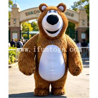 Plush Inflatable Brown Bear Mascot Costume Walking Cartoon Bear Character Suit for Festival Parade Teddy Bear Mascot Costume