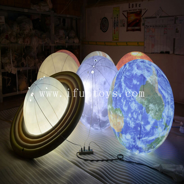1 meters indoor hanged inflatable LED lighting show planet balloons for party or advertising or wedding decoration